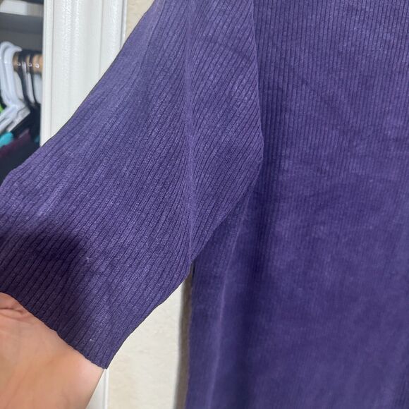 Coldwater Creek Silk Knit Sweater Purple Turtleneck short sleeves ribbed sz M - Picture 3 of 5